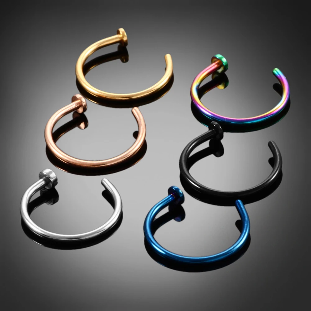 

5Pcs 8mm Small Thin Stainless Steel Nose Lip Open Hoop Ring C Type Hoop Piercing Stud Body Jewelry 6 Colors Nose Ring