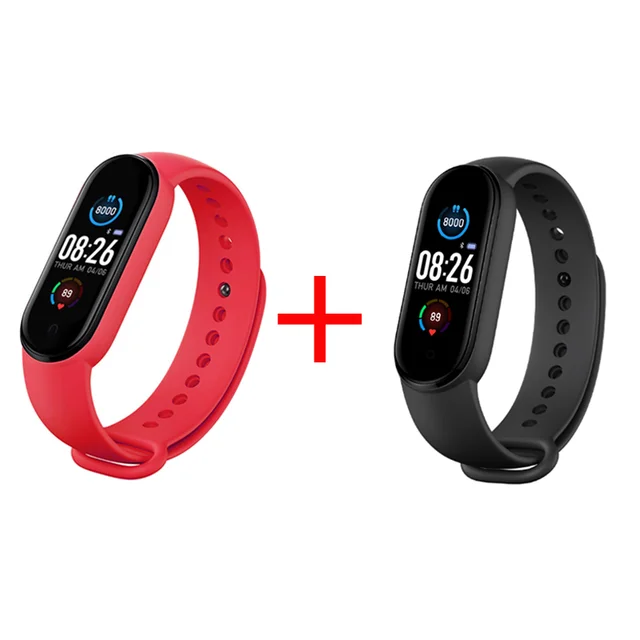 M5 Men Women Smart Watch Sport Smartwatch Heart Rate Blood Pressure Monitor Fitness Bracelet for Android/IOS Red and Black