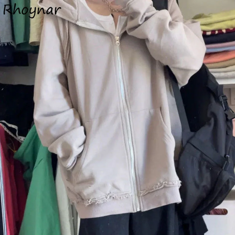 

Solid Hoodies Women Simple Design Clothing All-match Loose Autumn Cozy Aesthetic Students Stylish Vintage Classic Ulzzang Chic