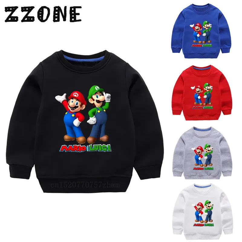 Crianças hoodies crianças super mario com luigi cartoon sweatshirts bebê algodão pulôver topos meninas meninos roupas de outono, kyt5175