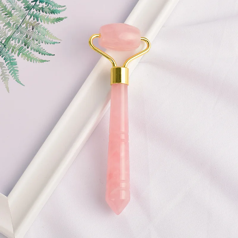 Foreign Trade Hot Sales Natural Jade Beauty Device Pink Crystal Roller Face Slimmer Facial Part Facial Massage Beauty Roller Jad