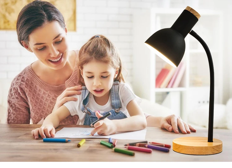 Creative Wooden Art Iron LED Folding Nordic Desk Lamp Eye Protection Reading Table Lamp Living Room Bedroom Home Decor