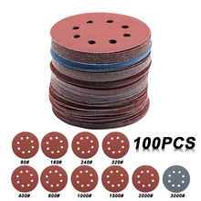 Disques abrasifs, 5 pouces, 100mm, 8 trous, grain 80 125, crochet et boucle, 3000 pièces