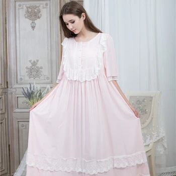 

Maternity Nightgown Pregnant Women Round Neck Nightgowns Lace Fashion Vintage Sleepwear Homewear Nightdress Ankle Length Dress