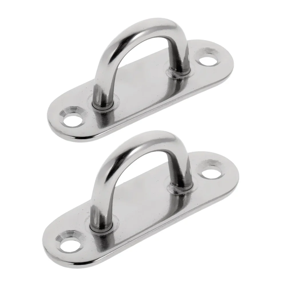 2pcs 304 Stainless Steel Oblong Pad Eye Plate Eye Hook for Marine Boat 44mm