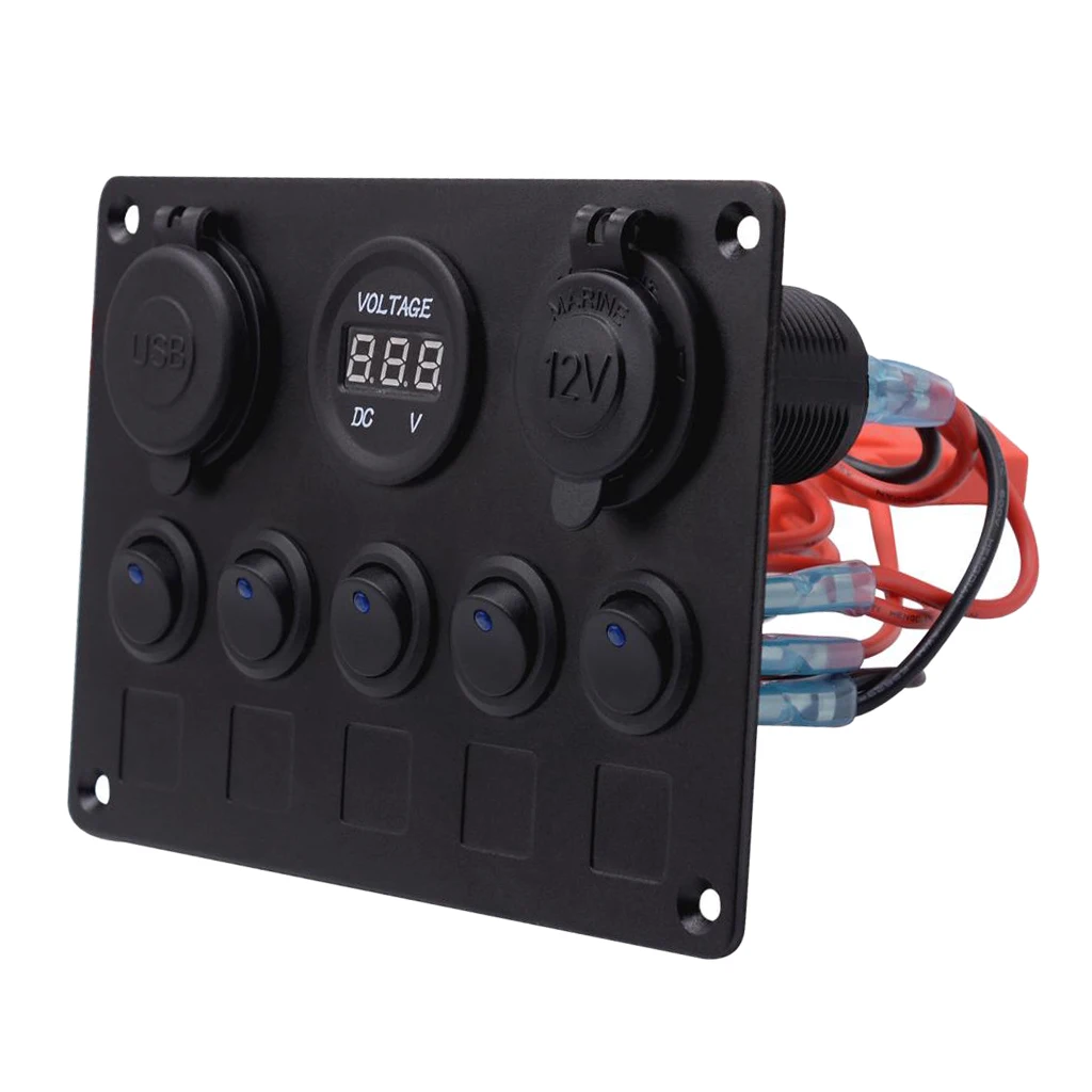 12 V-24 V 5 Gang красный светодиодный тумблер Управление Панель Voltagle вольтметр для автомобиля морской лодки RV