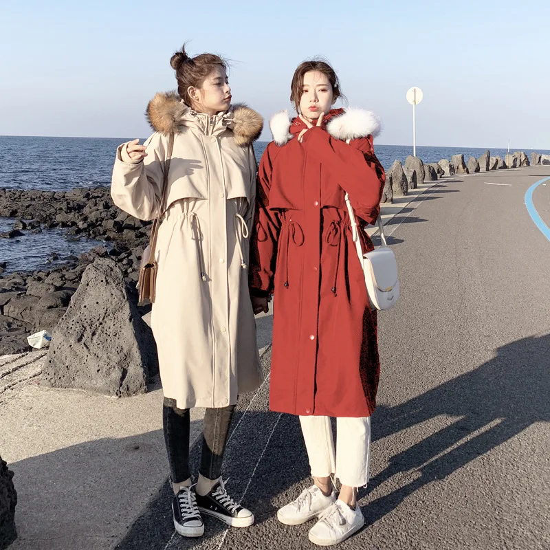 

Solid Color Thick Mid-length Winter Coat Cotton-padded Jacket 2019 New Korean-style Loose-Fit Cotton-padded Clothes Large Fur Co