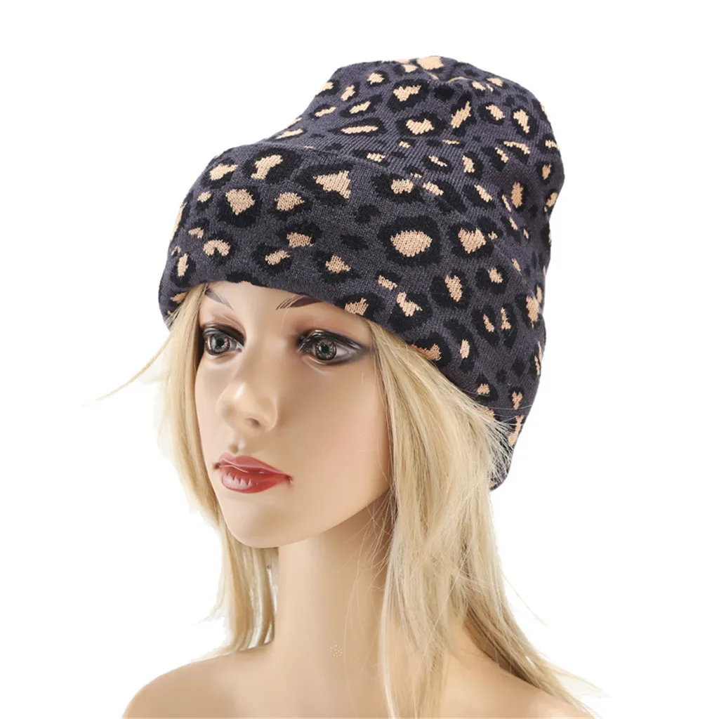 Dark Gray Women hats winter knitted hat Leopard Trendy Warm Oversized Chunky Baggy Stretchy Slouchy Hat chapeau femme cap#3 - Цвет: Dark Gray