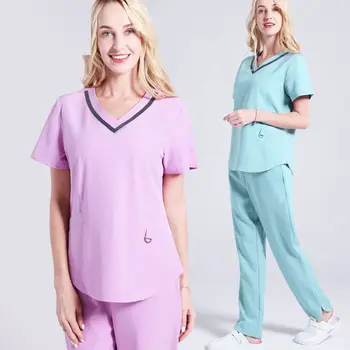 

New Women Medical Surgical Uniforms Doctor Short Sleeved Scrub Sets Nurse Working Uniform Beauty Salon Hospital Work Clothes
