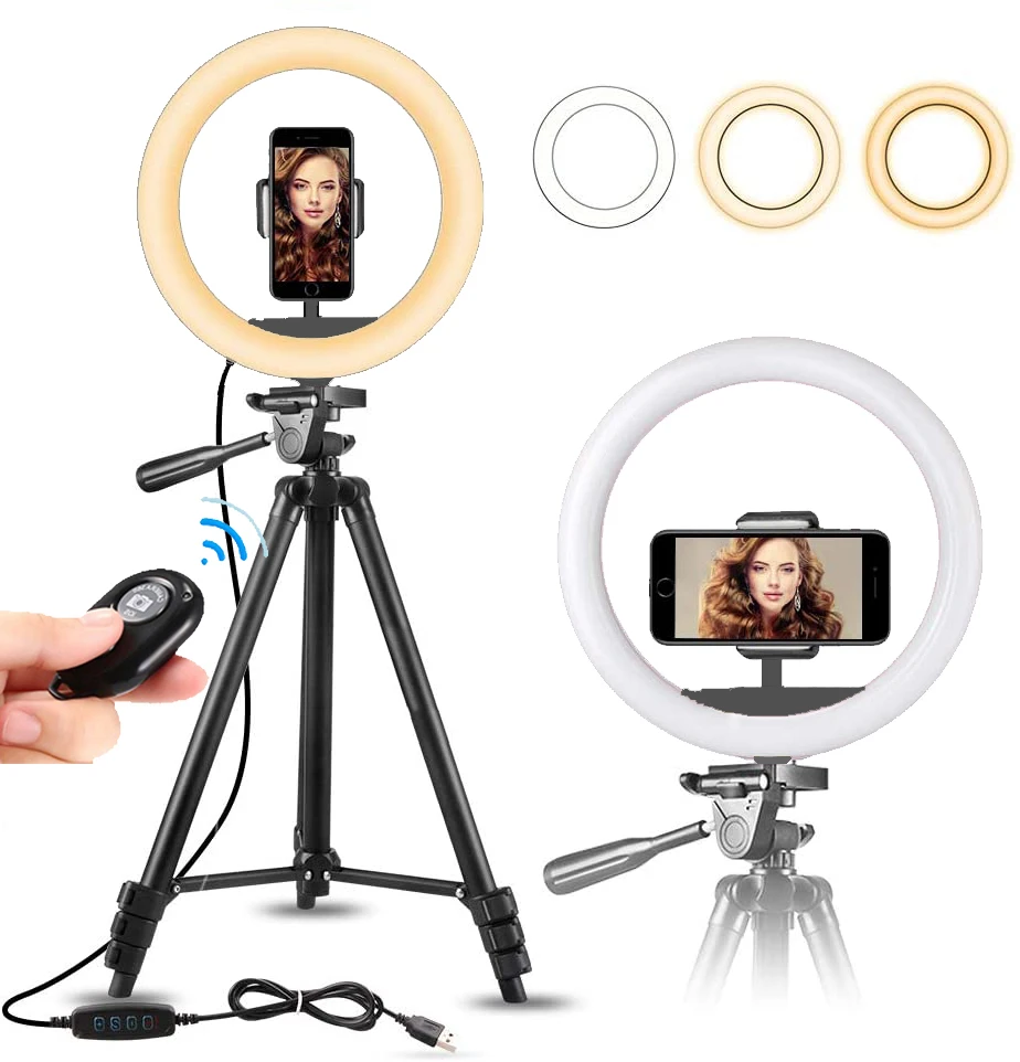 

10" Selfie Ring Light Extendable Tripod Stand Phone Holder Live Stream Makeup Led Camera Ringlight YouTube Video hotography Lamp