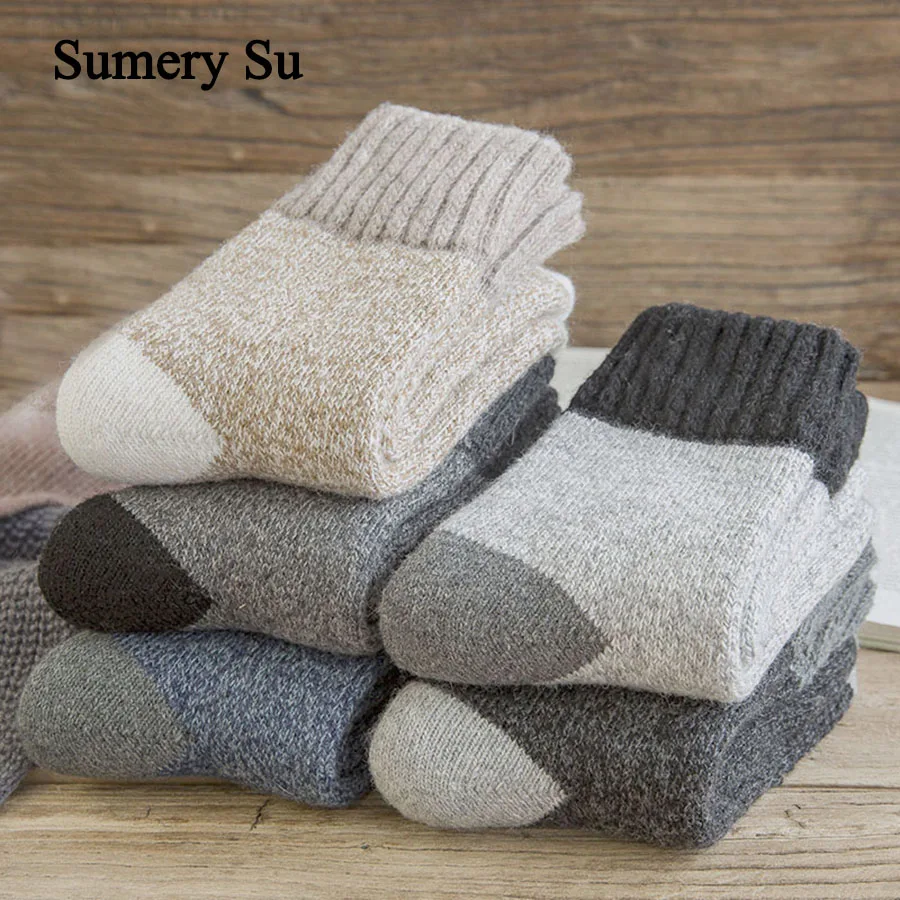 5 Pairs/Lot Wool Socks Men Thick Warm Winter Cashmere Color Blocking Design Vintage Fashion Socks Male Meias 7 Colors Hot 2023 high quality 100% wool scarf men winter autumn pure wool fashion classic warm thick british versatile muffler male shawl women