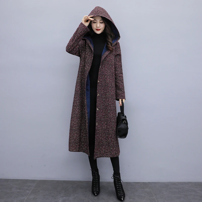 

Fall and Winter 2019 Cotton and Hemp Plushed Thickened Thermal Cotton Clothes, Hats and Fragmented Flowers Mid-long Outerwear