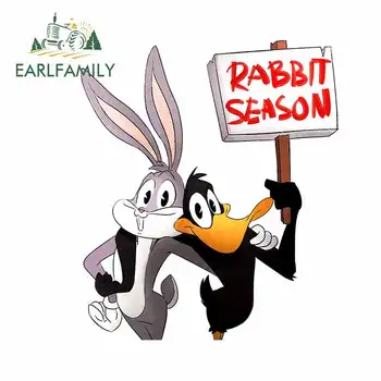 

EARLFAMILY 13cm x 11.1cm for Bugs Bunny and Daffy Duck Vinyl Car Stickers Anime Windshield Laptop Decals Pull Flower