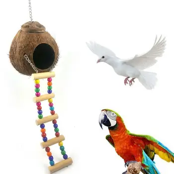 

Natural Coconut Shell Bird Nest House Hut Cage Feeder Parrot Pet Parakeet Toy