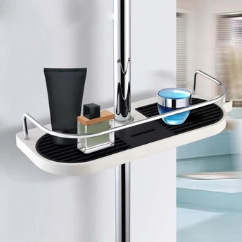 

Practical Shower Pole Shelf Rectangle Detachable Lifting Storage Tray Rack Holder Saving Space Shampoo Tray Bathroom Accessories