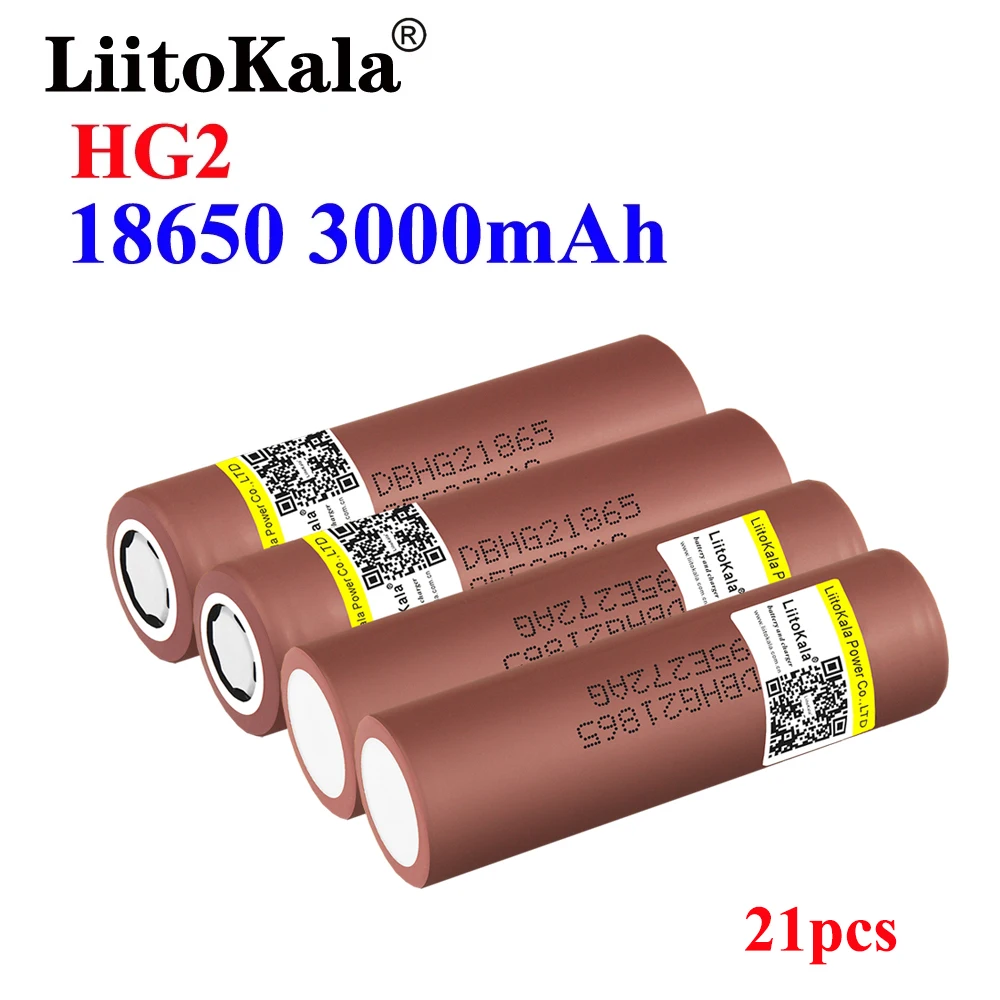21 шт. LiitoKala100 % оригинальный HG2 18650 аккумулятор 3000 мАч батарея 3 6 в разряд 30 А
