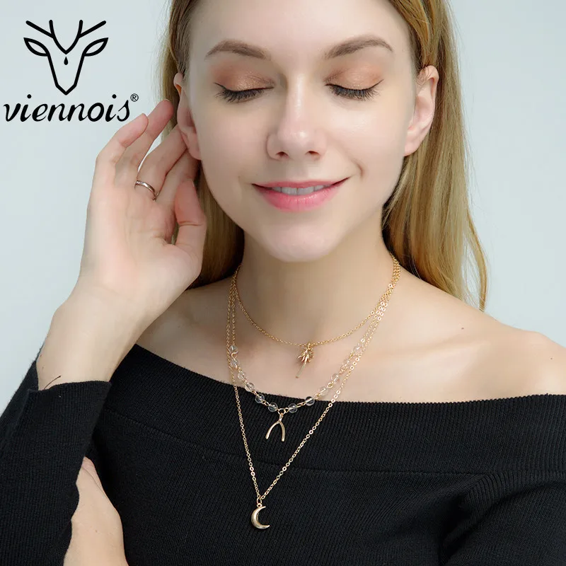 Viennois многослойный кулон с дизайном полумесяц Кокосовая цепочка для ключицы