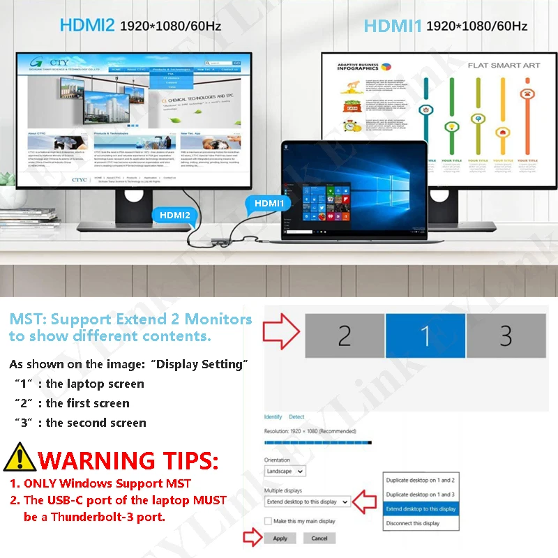 USB Type C Laptop Docking Station Dual HDMI Dual Screen Display USB 3.0 Hub Adapter Dock for HP DELL XPS Surface Lenovo ThinkPad