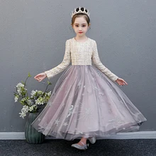 Детское платье Детские платья принцессы с длинными рукавами для девочек; бальное платье-пачка; Одежда для девочек детское платье для свадебной вечеринки для девочек