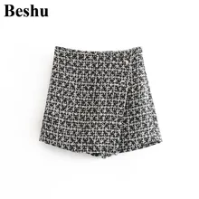 Za, Женская стильная твидовая мини-юбка, спереди, асимметричная, высокая талия, пуговицы, украшение, Женские Ретро повседневные юбки для женщин