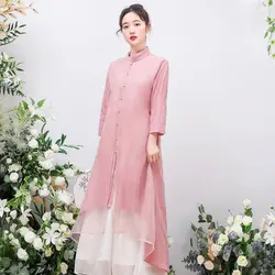 2019 винтажное китайское Стильное повседневное платье Ципао, современное хлопковое и льняное платье, vestidos, одежда, чайное платье с