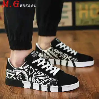 

Canvas Men's Shoes Black White Graffiti Man Casual Sneaker Breathable Lace Up Board Shoes for Men Fashion Flat Walking Shoe C63