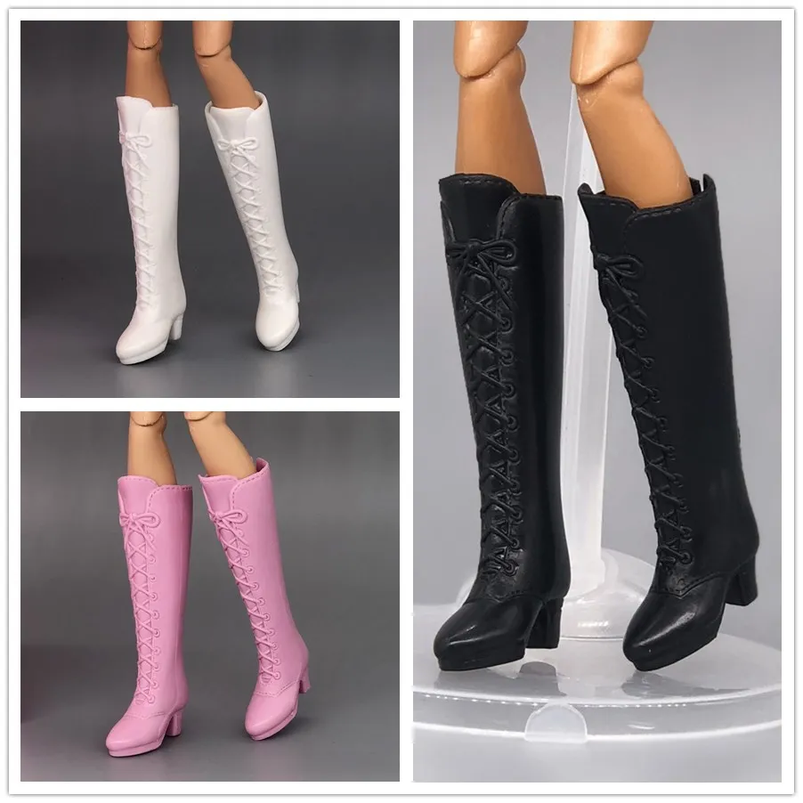 

3 Colors High Heeled Long Boots Jackboots Shoes / Black white pink Boots Doll Accessories For 1/6 Barbie Kurhn FR Doll