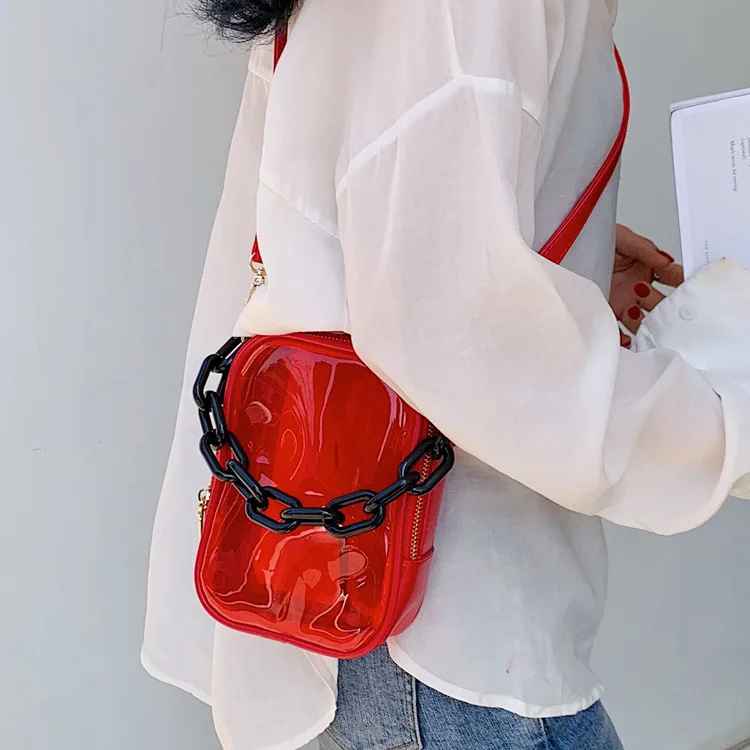 

Small Bag Women's 2019 Summer New Style Fashion Mini Simple Shoulder Bag Chain WOMEN'S Bag Jelly Transparent Square Sling Bag