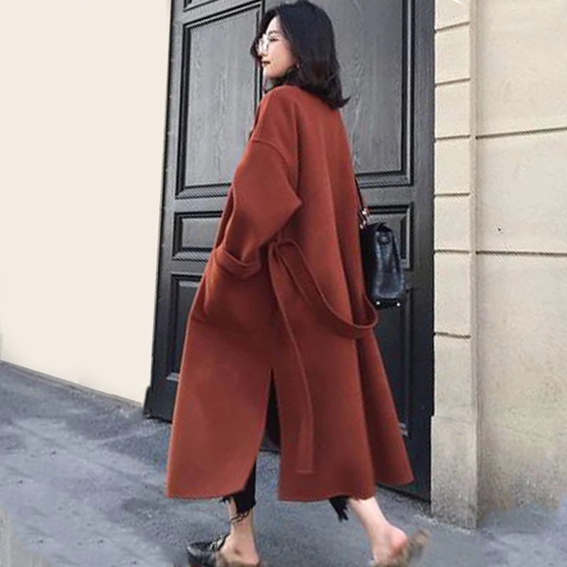 

New Style Winter Elegant Women's Wool Coat Retro Long Coats Fashion Basic Minimalist Woolen Warmness Oversize Overcoat Wholesale