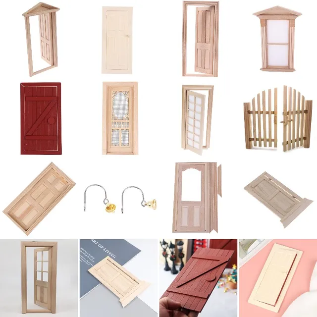 Kids Pretend Play Toy Furniture Toys 1:12 Doll House Furniture Simulation Miniatures DIY Wooden Door Furniture Accessories Decor 4