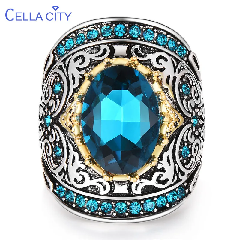 Silver Ring Cellacity 925 Jewelry for Party Aquamarine for Women Huge Oval Gemstones Hyperbole Design Size6-10 Female Gift