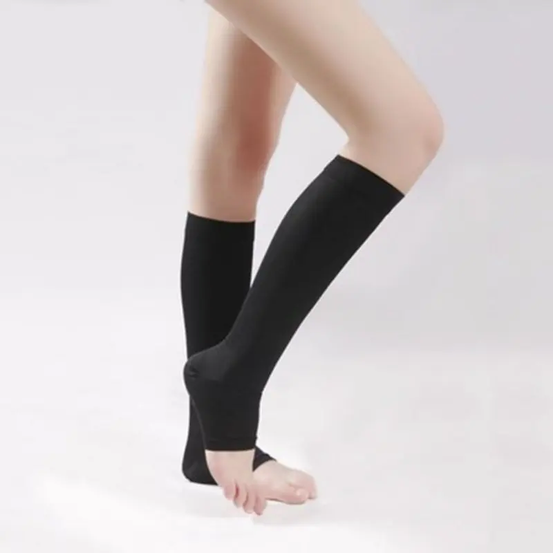 18-21 мм Компрессионные гольфы женские носки для йоги нескользящие Дышащие носки для йоги с открытым носком женские носки для балета, танцев, фитнеса, спорта - Цвет: Black