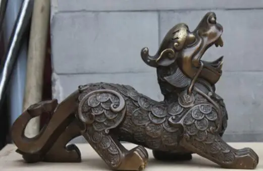 Чистая бронза привлекать Богатство Монета Храбрые войска собака статуя льва пара