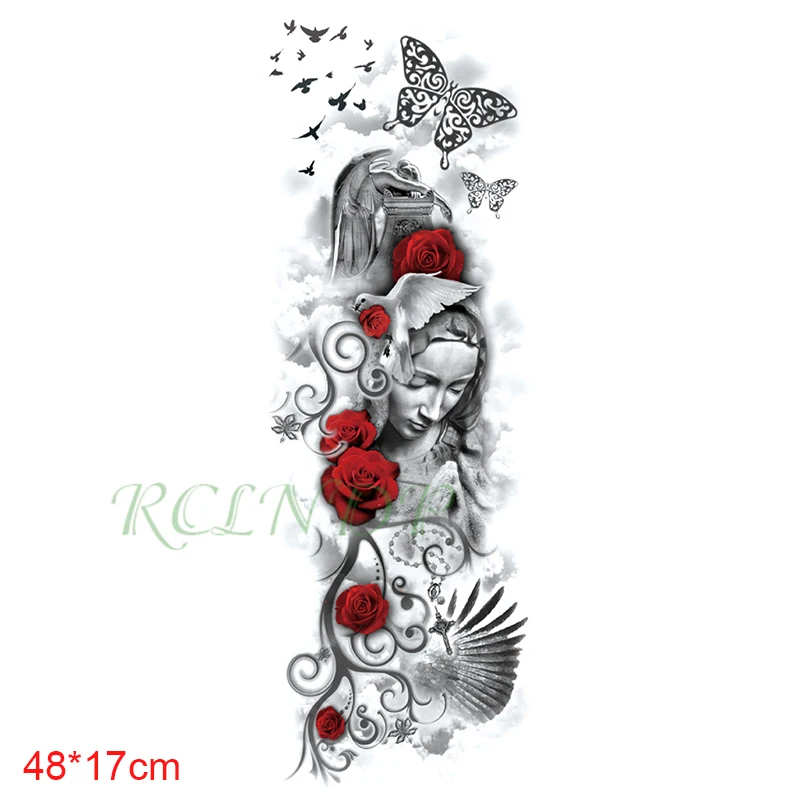 Waterproof Temporary Tattoo Sticker rose angel wings bird butterfly vine full arm fake tatto flash tatoo for men women girl