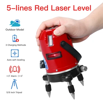 

5-lines red laser level Self-Leveling Alarm 360 degree stand laser level 360 Degree Adjustment Higher Visibility