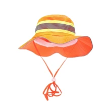 Открытая безопасная дышащая сетчатая шляпа с глянцевой отражающей полоской, большая шляпа с подбородком, широкая шляпа с высокой видимостью