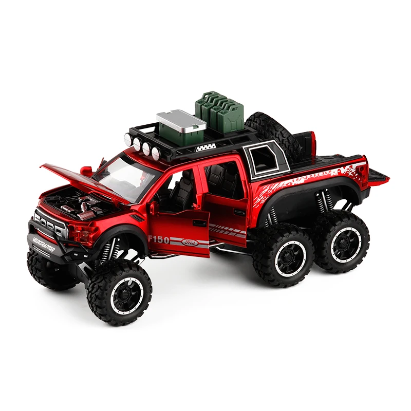 Новинка, игрушечный грузовик, 1:32, большая модель, игрушечный автомобиль для F150 Raptor, звуковой светильник, раздвижной автомобиль с мотоциклом для детей, игрушки, подарки - Цвет: Зеленый