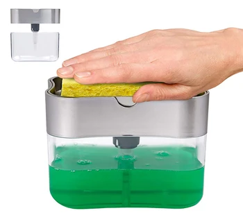 

2-in-1 Soap Dispenser Soap Pump Sponge Caddy New Creative Kitchen Manual Press Liquid Soap Dispenser With Washing Sponge