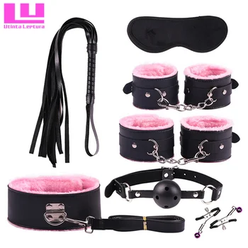 7 in 1 Adult Game Sex Bondage,Restraint,Handcuff,Mouth Plug,Whip,Collar,Nipple Clip,Sexual Fantasy Toys PU Leather SM Product 3