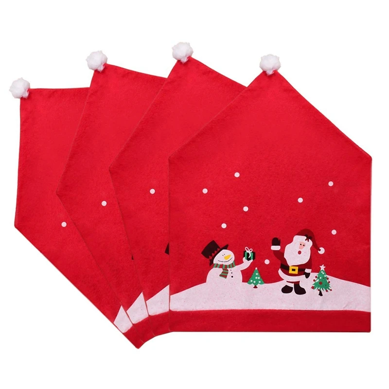 Xmas Chair Cap Sets, Santa Hat Chair Covers, Red Hat Dinner Chair Protector Sets for Christmas Banquet Holiday Festival Decor, S