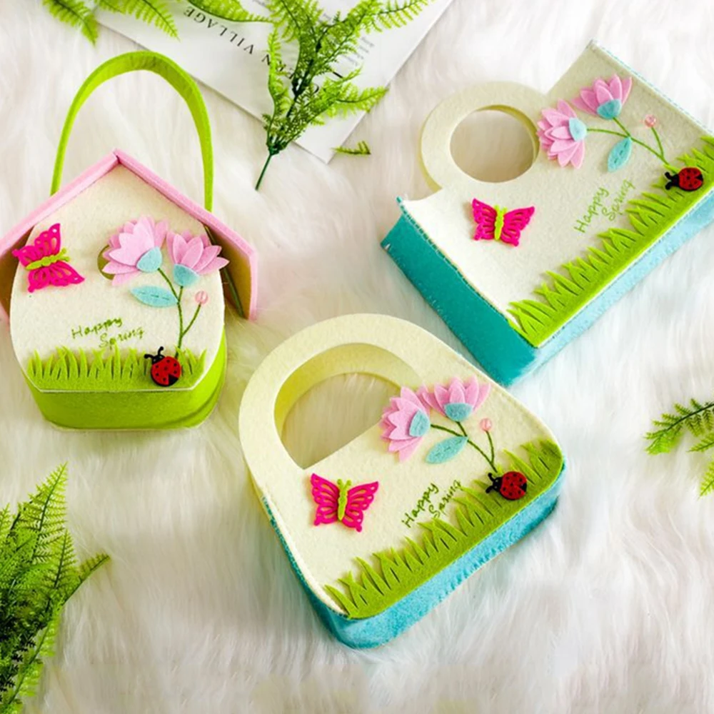

Easter Decoration Storange Basket Handmade Felt DIY Craft Candy Bags Easter Eggs Cartoon Butterfly Ornaments Party Supplies