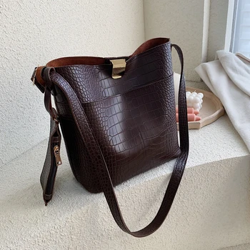 

Vintage Fashion Crossbody Bucket Bag 2019 New Quality Leather Women's Designer Handbag Crocodile pattern Shoulder Messenger Bag