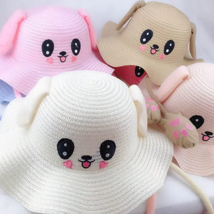 Новые летние детские шапки с милыми мультяшными ушками для танцев с кроличьими ушками, детская соломенная шляпа в рыбацком стиле для мальчиков и девочек, YA88
