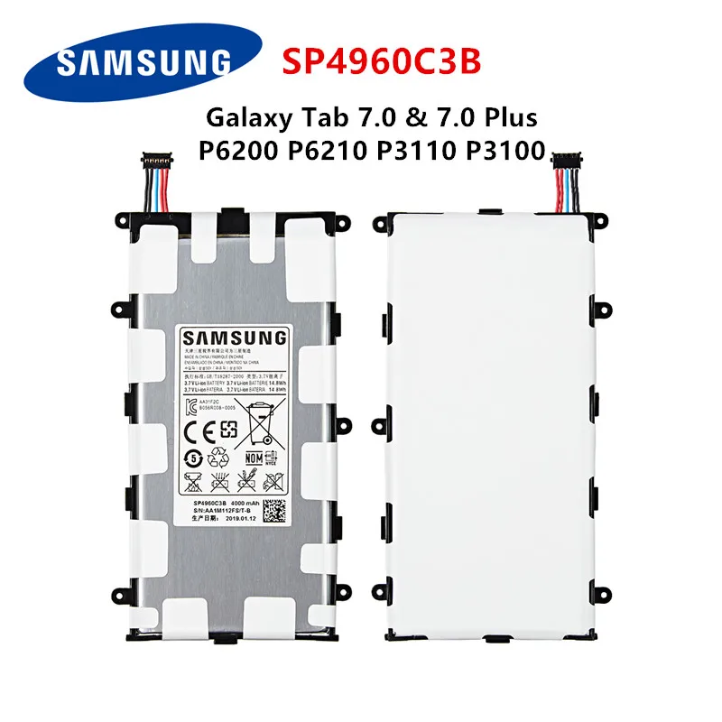 Оригинальный планшет SAMSUNG SP4960C3B аккумулятор 4000 мАч для Samsung Galaxy Tab 2 7 0 и Plus GT-P3100 P3100