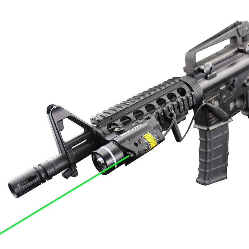 Rifle e Pistola 2 em 1 Verde com 450lm Led para Caça Laservelocidade Combo Tactical Pulsado Mira Laser Lanterna Glock 17 19