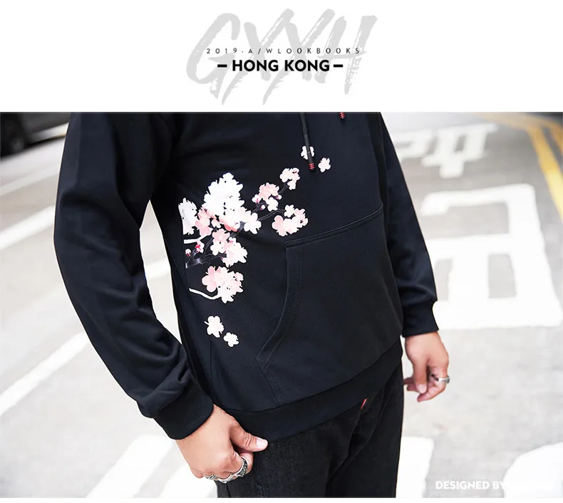 GXXH вишневые толстовки с капюшоном Японская уличная Толстовка Черный Harajuku Хип Хоп пуловер спортивный костюм свободный хлопок Hoode для мужчин