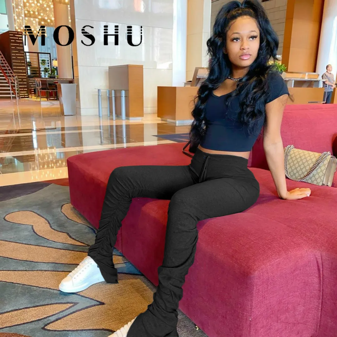 

Summer Sweatpants Women Pants Casual Capris Trousers High Waist Sportwear Stacked Joggers Bell Bottom Pants Pencil Leggings
