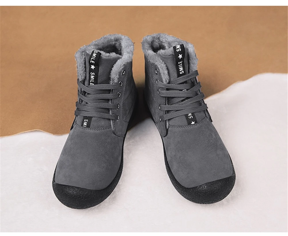 Мужская прогулочная обувь на меху с высоким берцем, теплая зимняя обувь из натуральной кожи, Нескользящие прочные уличные Трекинговые мужские зимние ботинки