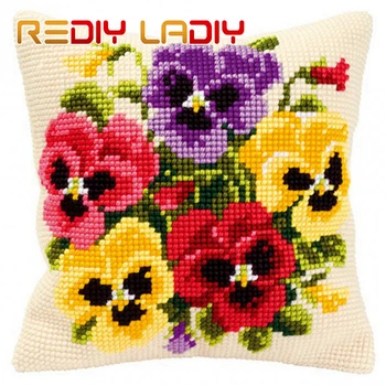 

Cross Stitch Cushion Cover Pebbles & Petals 100% Acrylic Yarn Pillow Case Chunky Cross-Stitch Kits Home Decorative Throw Pillows