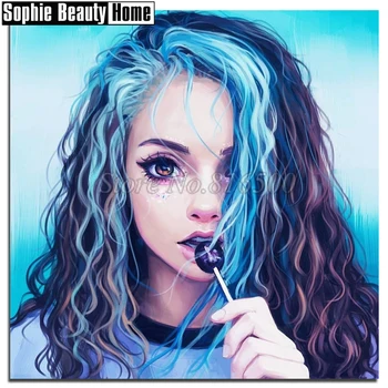 

Needlework 5D Diy Diamond Painting Cross Stitch Girl with Lollipop Diamond Embroidery Full Drill Diamond Mosaic Picture 18C034